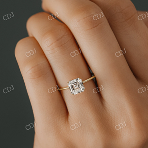 Bague de fiançailles en or massif tendance avec moissanite taille Asscher, style brindille, 4 griffes, certifiée GRA, pour mariage et mariée - Product Image 6