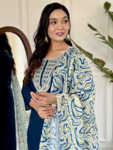 Premium 3 piezas indio pakistaní Salwar Set para adultos nuevo lanzamiento hermosa viscosa Slub calidad bordado Kurti Pant - Product Image 3