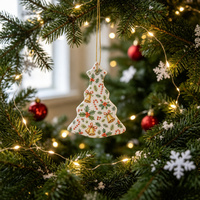 Ornement de Noël personnalisé en céramique en forme de sapin, imprimé saisonnier, pendentif suspendu en porcelaine pour souvenir festif