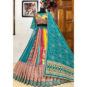 <b>PRESENTING</b> NEW NAVRATRI SPECIAL DESIGNER PRINTED LAHENGA CHOLI FABRIC HEAVY MUSLIN COTTON WITH REAL MIRROR WORK - Product Image 1