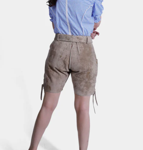 กางเกงขาสั้นสไตล์บาวาเรียหนังกลับแพะปักลายสำหรับผู้หญิง - Product Image 4