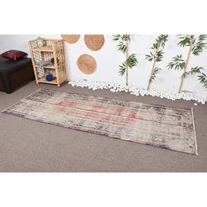 Alfombra turca Vintage clásica Beige 3.1x8.2ft Material de piel de lana de felpa hecho a mano Patrón de retazos Respaldo de látex Comedor Eco - Product Image 3