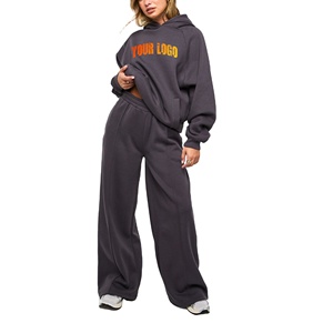 Women's Tracksuits Custom Made 100% Cotton Fleece Streetwear Solid Color Oversized Hoodie & Baggy jogger 2 piece <b>set</b> for Winter - Product Image 1