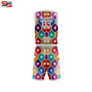 เครื่องแบบบาสเก็ตบอลพิมพ์ลายส้มสีน้ำเงินแบบกลับด้านได้ตามต้องการ - Product Image 2