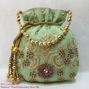 --New--Trendy----PARTY & <b>WEDDING</b>---POTLI <b>BAGS</b>----for WITH--EMBELLISHED WITH CRYSTAL GLASS BEADS STONE PEARL , ZARDOZI WORK-2021. - Product Image 3