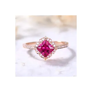 Nhẫn Vàng Thật Ruby Trồng Trong Phòng Thí Nghiệm Nhẫn Trang Sức Cao Cấp Màu Vàng Trơn Thiết Kế Mới Với Nhẫn Kim Cương Thật