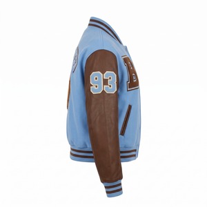 Custom Logo <b>Women</b> Cropped Bomber Varsity <b>Jacket</b> Cropped Sky Blue <b>Brown</b> Wool <b>Leather</b> Sleeve Chenille Basketball Patch Custom - Product Image 3