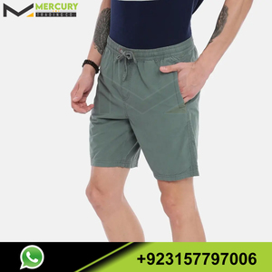 กางเกงขาสั้นชายสีพื้น แห้งเร็ว มีเชือกผูกเอว สไตล์ลำลอง มีกระเป๋า - Product Image 3