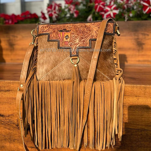 Best Seller 2024 Bolso de hombro de cuero con flecos-Marrón-Bolso cruzado occidental-Monedero de lujo-Bolso bohemio West para mujer - Product Image 4