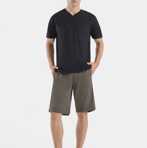 T-shirt en coton pour homme de haute qualité, col en V, tissu 180g, coupe ajustée, manches courtes, couleur unie, décontracté, fitness, pas cher - Product Image 6