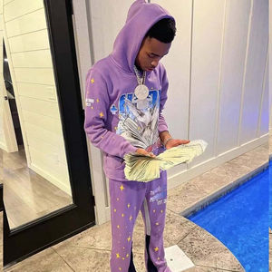 Ensemble de survêtement en coton à deux pièces avec impression 3D personnalisée, produits les plus vendus 2025, pantalon de survêtement évasé et sweat-shirt pour homme - Product Image 3