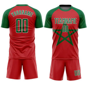 <b>Red</b> And Green Color Soccer Jersey Sets Sublimation <b>High</b> Quality Polyester Fabric Made <b>Top</b> Trending Soccer Uniforms Kit - Product Image 1