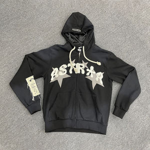 Sweat à capuche surdimensionné lavé à l'acide avec patch de broderie en détresse personnalisé 400gsm poids lourd délavé Vintage Boxy Sweat à capuche zippé pour hommes - Product Image 3