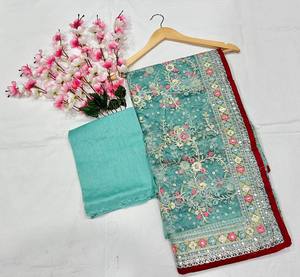 Collection de saris de créateur traditionnel indien avec travail de broderie de séquence en tissu Organza pour les femmes vêtements de fête - Product Image 5