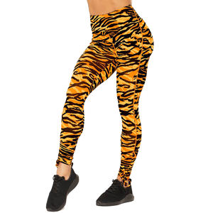 Pantalon de yoga taille haute à poche hanche pour femmes nouveaux leggings de fitness avec tissu tricoté à poche latérale imprimée sublimée - Product Image 5