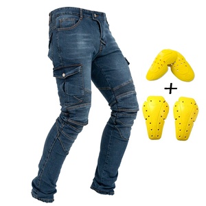 <b>Mens</b> Blue Denim <b>Biker</b> <b>Jeans</b> Cargo Pockets Reinforced Stitching Armored Protective Motorcycle Riding Pants - Product Image 1