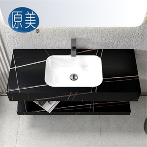 Tocadores de baño de superficie sólida flotante modernos, lavabo de pizarra de <span class=keywords><strong>roca</strong></span> colgada en la pared, tocador de baño de doble capa para Hotel - Product Image 5