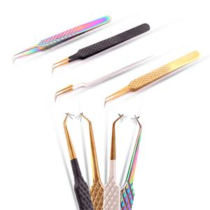 Custom Stainless Steel Precision <b>Manicure</b> Fiber Tip <b>Tweezers</b> for Eyelash Extension 45 75 90 Degree Private Label - Product Image 1
