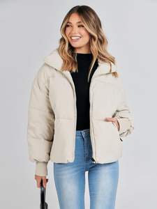 women's puffer jacket plus size quilted insulated <b>padded</b> lightweight long hooded zipper closure breathable women's Puffer jacket - Product Image 6