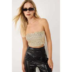 Corsé sin Tirantes con Lentejuelas Doradas para Mujer - Product Image 3