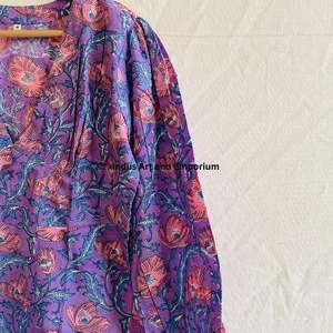 Hermoso Vestido Estampado Floral en Bloques de Algodón, Vestido para Uso Casual, Vestido Estampado a Mano - Product Image 4