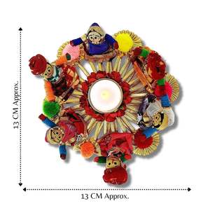 Handmade Recycled Material Rajasthani Dolls Puppet <b>Tealight</b> Candle Holder, Multicolor (13 cm x 13 cm 6.5 cm) (Pack of 1) - Product Image 5