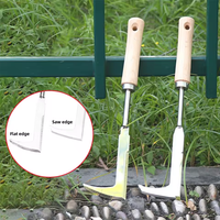 Désherbeur manuel en acier inoxydable avec manche en bois, double bord de scie plat, outil de désherbage pour jardin, patio et pavés