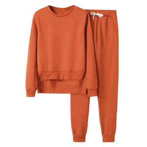 Ensemble de survêtement pour femmes de qualité supérieure, col rond, taille plus, orange, décontracté, confortable, 2 pièces - Product Image 1