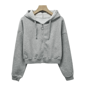 High Quality Custom Sportswear Zipper Women Hoodie 100% Organic Cotton Drop Shoulder Women Crop Top Hoodies for women - Product Image 1