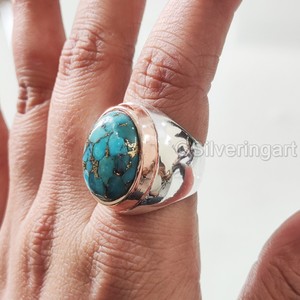Wholesale <b>Mens</b> <b>Ring</b> Natural Blue Copper Turquoise Gemstone December Birthstone <b>Ring</b> Arabic Fine Jewelry 925 Sterling Silver <b>Ring</b> - Product Image 3