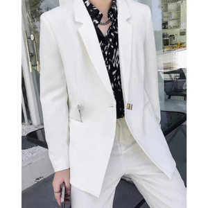 Costume 2 pièces pour hommes, coupe ajustée, deux boutons, revers cranté, ensemble solide, veste et pantalon, smoking pour bal de promo, costume simple boutonnage pour homme - Product Image 4