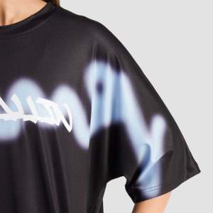 Solid Black with Light Blue Overspray Jersey T-<b>Shirt</b> <b>100</b>% <b>Polyester</b> Compressed Sublimation Transfer Print 240g Fabric Weight - Product Image 6
