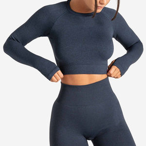 Conjunto Deportivo de Dos Piezas para Mujer, Cintura Alta, Sin Costuras, de Algodón, para Gimnasio, Yoga, Ropa Deportiva Corta y Ajustada, OEM - Product Image 6