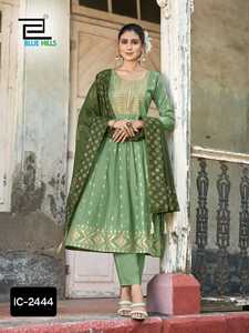 Ropa informal y de festival de moda para mujer, conjunto de rayón pesado Kurti con hermoso estampado de Chanderi pesado con Latkan Dupatta para mujer - Product Image 2