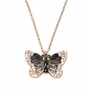 Collar de Plata de Ley Modelo 925 con Colgante de Mariposa y Piedra Blanca, Dijes y Amuletos Finos - Product Image 1