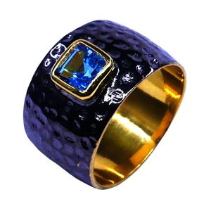 Anillo de Aguamarina de Plata de Ley 925 Estilo clásico Chapado en oro para bodas - Product Image 3