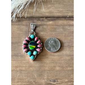 Southwest Handmade Multi Stone Sterling Silver Cluster Pendant Bezel <b>Set</b> - Product Image 3