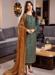 Conjunto de 3 piezas ASIM JOFA: Camisa bordada de primavera/verano, dupatta de gasa y pantalón - BIC-4547 - Product Image 4