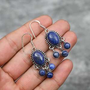 Lapis Lazuli Earrings 925 Sterling Silver Handmade Gemstone Earrings Jewelry Gift For Her Women Luxury Fashion - Product Image 4