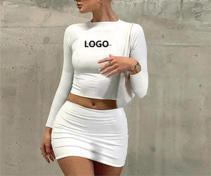 OEM Custom logo Spring Factory Fashion Long Sleeve Tights <b>Set</b> for Women Short <b>Sexy</b> Custom Skirt <b>Sets</b> for Women Two Pieces - Product Image 2