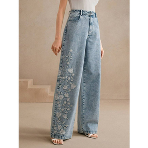 Pantalon en jean pour femme, vente chaude, pantalon en jean pour femme de haute qualité, jean skinny à fleurs brodées, jean brodé pour femme - Product Image 1