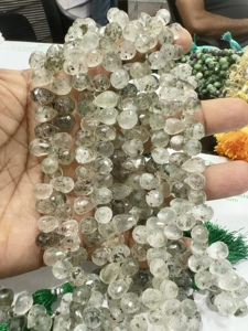 Natural Green Rutilated Quartz Faceted Briolette Teardrops 8 Inch Strand Size 5 to 7mm Approx <b>Cushion</b> Cut Gemstone Beads - Product Image 6