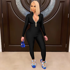 Ensemble deux pièces décontracté pour femme, sport et entraînement, respirant, polyester/nylon, automne, manches longues, grande fermeture éclair, hauts ajustés, longueur courte - Product Image 5