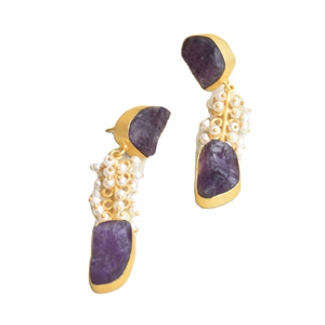 Pendientes de Piedras Preciosas Refinadas con Gotas de Piedras Preciosas Pulidas, Revestimiento en Tono Dorado y Joyería de Calidad Artesanal - Product Image 4