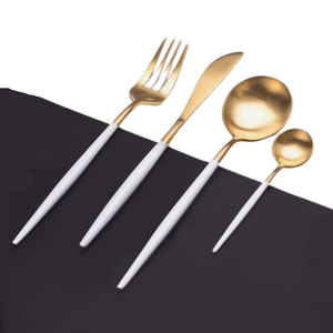 Ensemble de couverts en acier inoxydable le plus récent pour la maison, le restaurant, l'hôtel, couteau à dîner, fourchette, cuillère à thé à manche blanc pour les mariages - Product Image 1