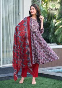 Increíble vestido Hermoso color Algodón Cambric Estampado Vestido Kurti Pant & Dupatta Posición Estampado con bordado elegante Trabajo para la venta - Product Image 2