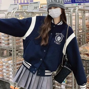 Femmes Preppy peau de mouton collège Baseball veste universitaire surdimensionné toile décontracté Bomber pour automne hiver High Street Style - Product Image 6