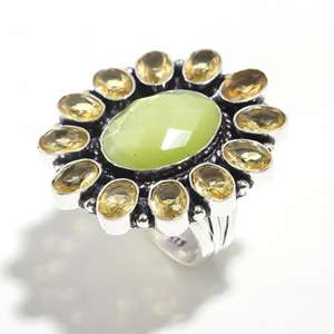 Citrine verte Monalisa bague en forme de fleur pour les femmes 925 argent fait à la main lunette réglage bague de mariage cadeau de fête délicate - Product Image 2