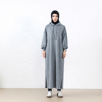 Abaya à capuche grise Lignes Muslim pour femme musulmane, robe longue de sport modeste avec fente latérale, tenue islamique décontractée