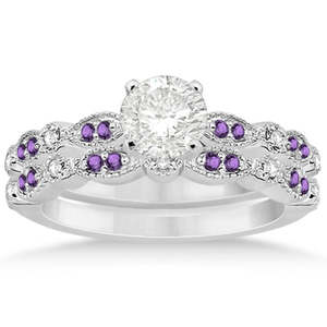 Conjunto de Joyas de Novia de Oro Blanco de 18K con Amatista en Forma de Marquesa y Diamantes de 0.49ct, Estilo Religioso Clásico para Boda, Fiesta de Compromiso, Regalo Perfecto - Product Image 4